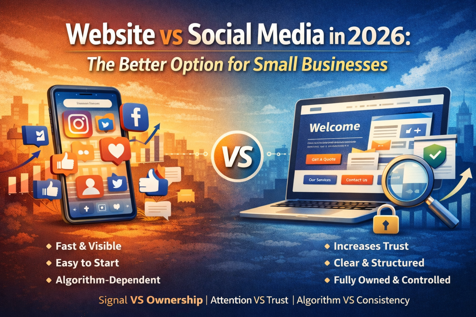 website vs social media for small businesses in 2026