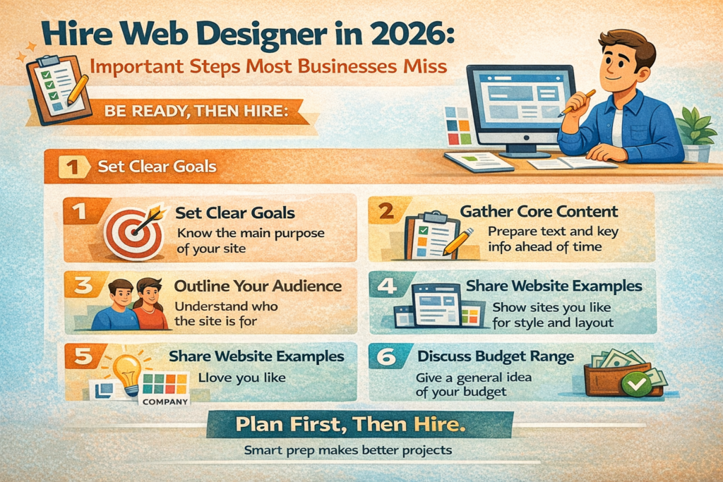 checklist to hire web designer with preparation steps for business website