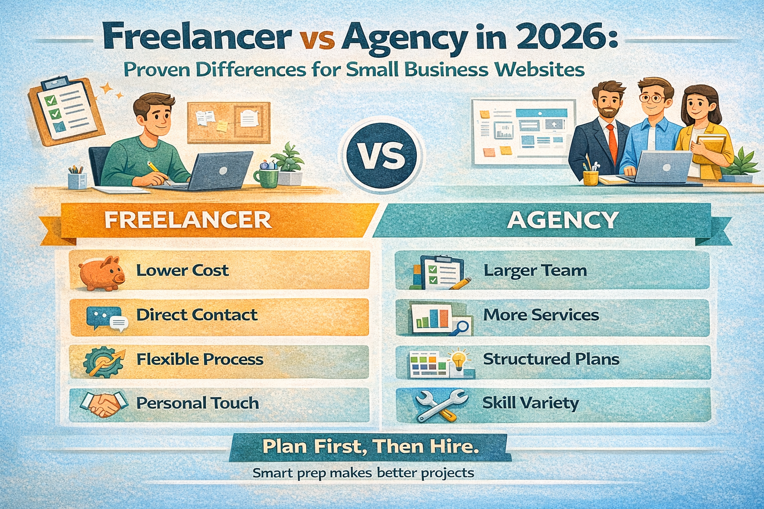 freelancer vs agency comparison for small business website projects